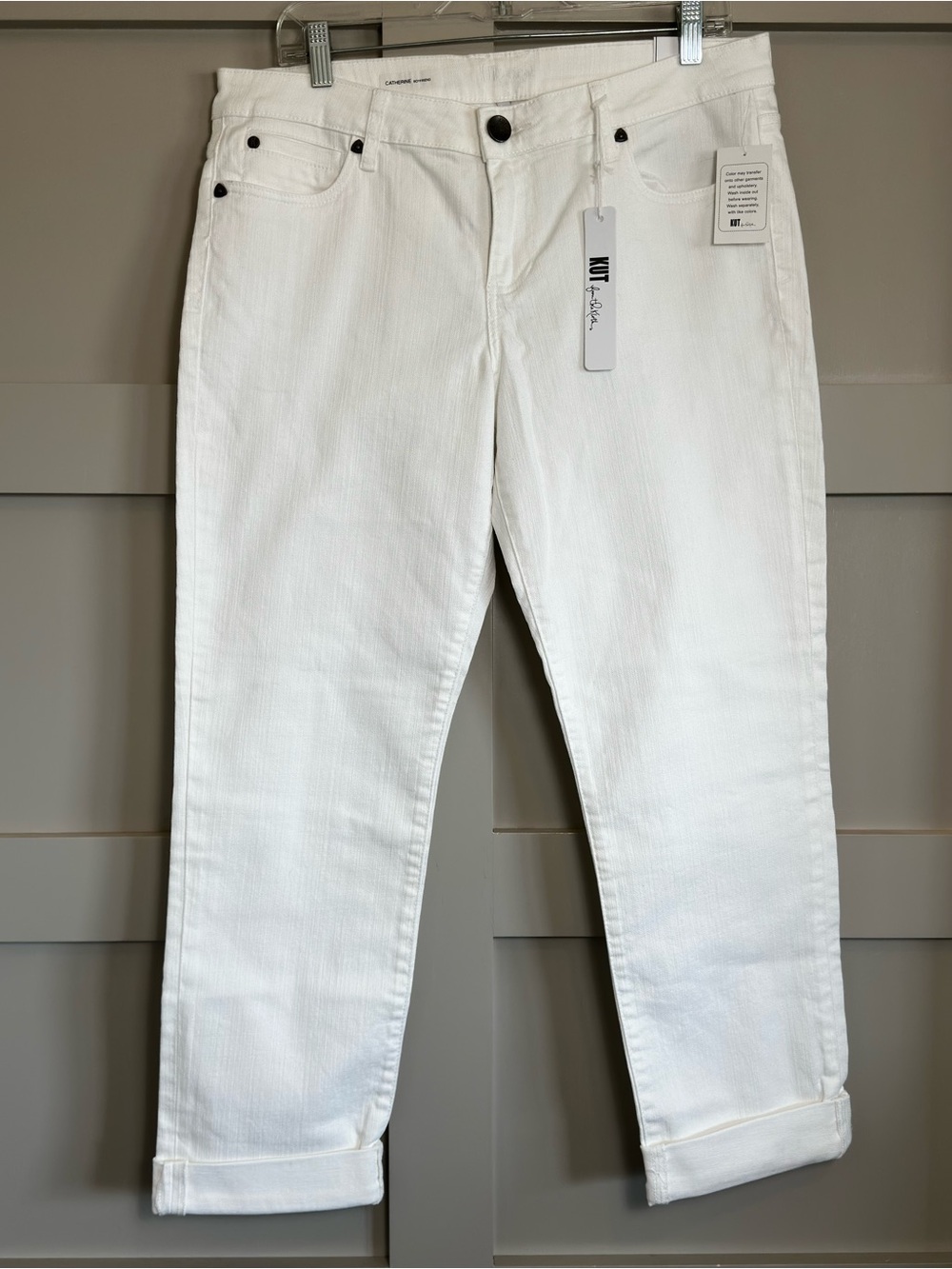 KUT from the Kloth Catherine Women’s 12 Boyfriend Jeans White Stretch Cottage